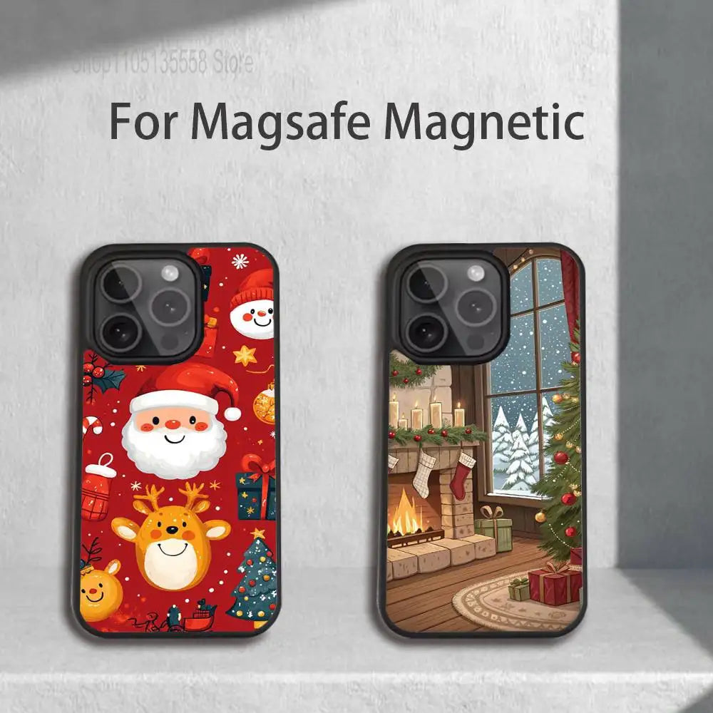 Cartoon Christmas Phone Case For iPhone 17,16,15,14,13,12,11,Pro,Max,Plus,Mini,SE4,E Magnetic Magsafe Wireless Charging