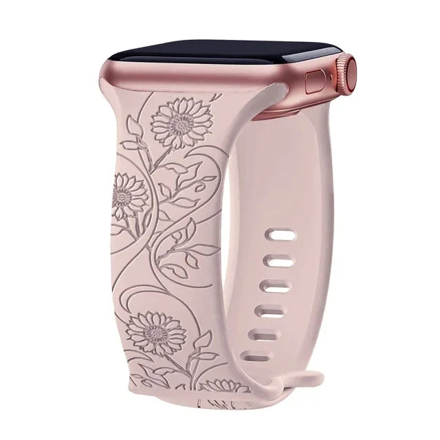 Engraved Band for Apple Watch Strap 46mm 44mm 42mm 41mm 40 45mm Ultra 3 2 49mm Floral Bracelet Iwatch Series 11 10 9 8 7 SE 6 5