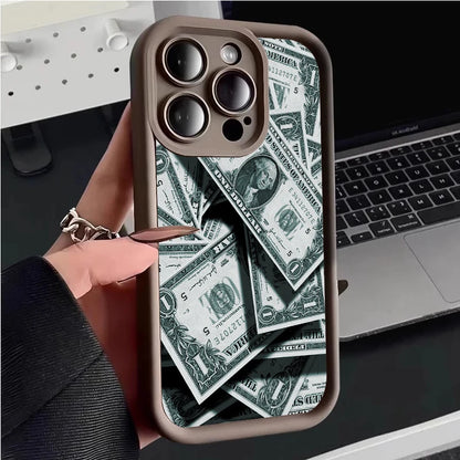 Pink Dollars Full-Coverage Banknote Design Silicone Phone Case For iPhone 16 15 14 13 12 11 Pro Max X XS XR 7 8 Plus Cover
