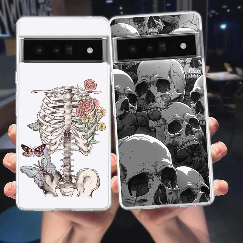 Phone Case For Google Pixel 10 9 8 7 6 9A 8A 7A 6A 5 4 5A 4A 3A Pro XL Soft Clear TPU Transparent Cover Hard Pink Purple Skull
