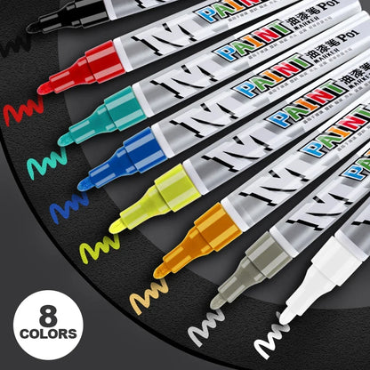 Car Paint Scratches Repair Brush Pen Waterproof Water Paint Marker Pen Car Tire Tread Care Automotive Black White Red Silver