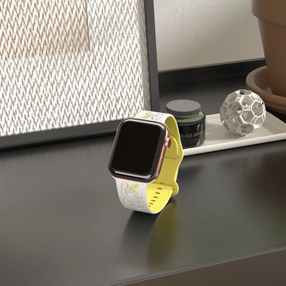 Silicone Band For Apple Watch Strap 49mm 44mm 46mm 40mm 41mm 42mm 45mm Flower Engraved Bracelet iWatch Series Ultra 10 9 6 5 se