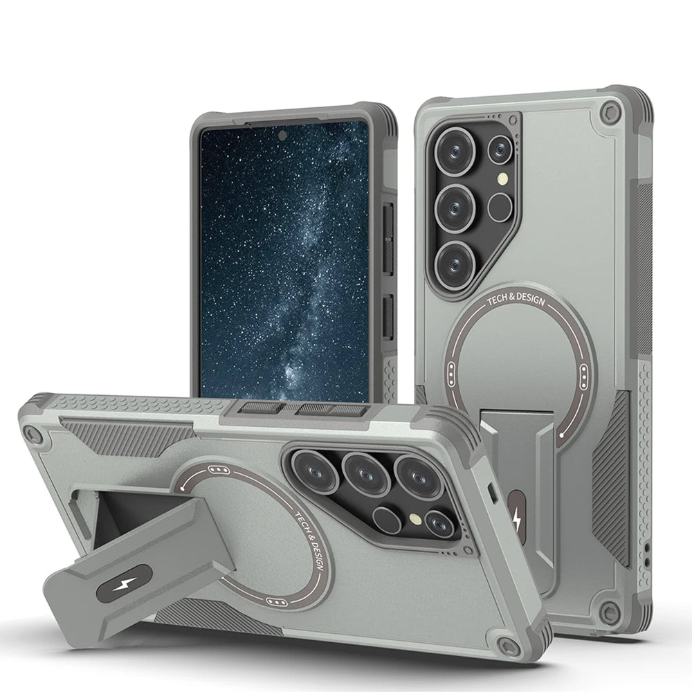 Fold Stand Holder Magnetic Armor Case For Samsung S25 Ultra S24 Plus Wireless Charging Invisible Bracket Shockproof Hard Cover