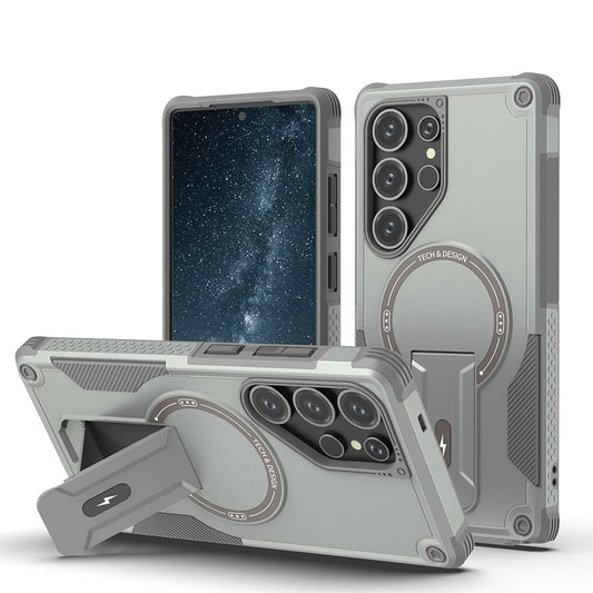 Fold Stand Holder Magnetic Armor Case For Samsung S25 Ultra S24 Plus Wireless Charging Invisible Bracket Shockproof Hard Cover