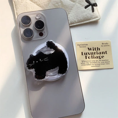 Korean Cute Cartoon Black Cat For Magsafe Magnetic Phone Griptok Phone Holder Stand Universal Phone Ring Grip Tok For iPhone 15