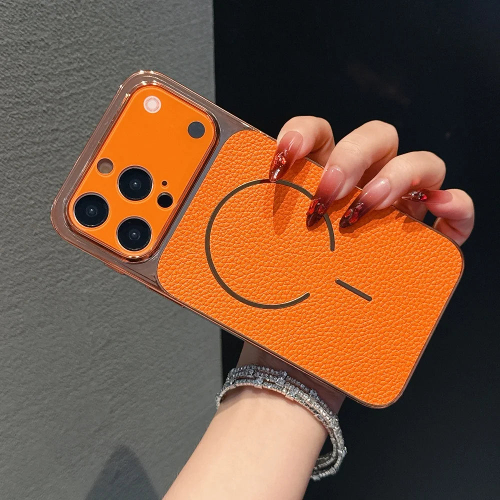 Luxury Litchi PU Leather Magnetic Phone Case for iPhone 17 ProMax Air 16 15 14 13 Pro Max Plus Large Window Creative Lens Cover