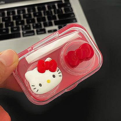 Sanrio Hello Kitty Contact Lens Box Cartoon Cute Red Kitty Cat Transparent Contact Lenses Case Portable Nursing Partner Box