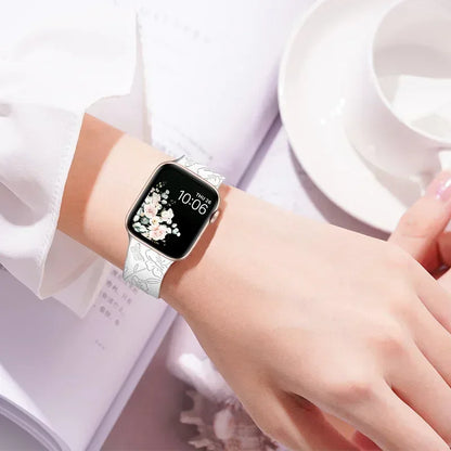 Engraved Band for Apple Watch Strap 46mm 44mm 42mm 41mm 40 45mm Ultra 3 2 49mm Floral Bracelet Iwatch Series 11 10 9 8 7 SE 6 5