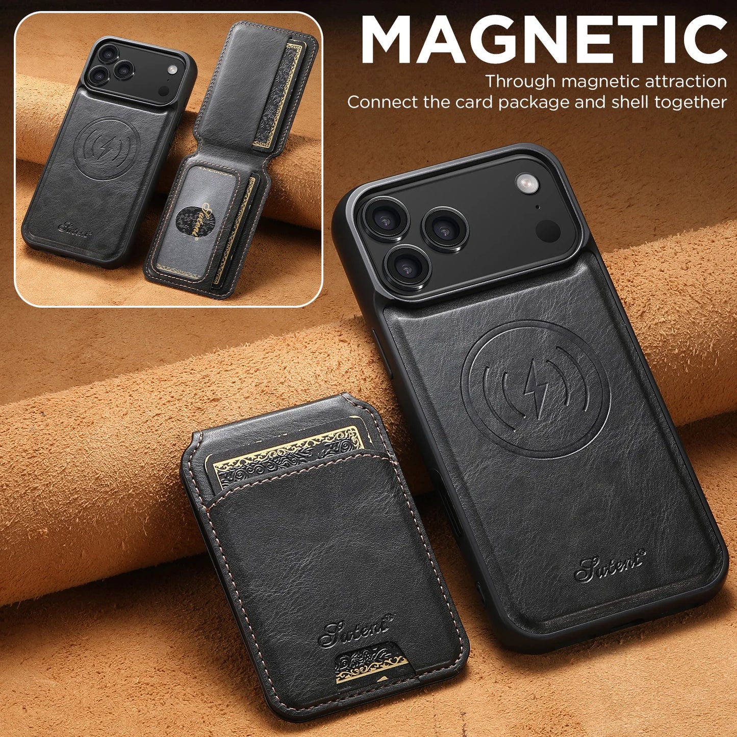 Magnetic Detachable Leather Wallet Case for iPhone 17 Pro Max 17 Air 17Pro Cover Shockproof Kickstand Card Holder Shell Fundas