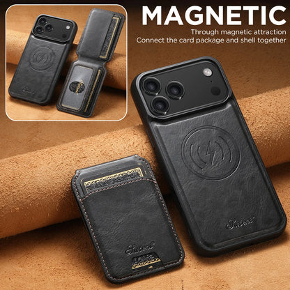 Magnetic Detachable Leather Wallet Case for iPhone 17 Pro Max 17 Air 17Pro Cover Shockproof Kickstand Card Holder Shell Fundas