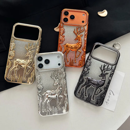 3D Deer Diamond Phone Case For iPhone 17 16 15 14 13 12 Pro Max 17pro Air Shiny Glitter Electroplated TPU Shockproof Soft Cover