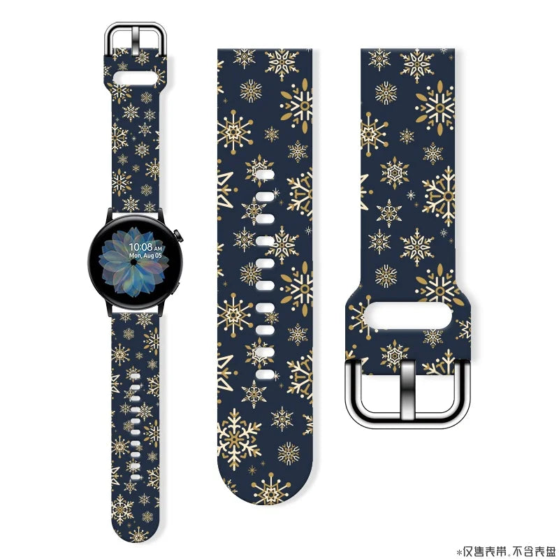 20MM Snowflake series printed watch strap for Samsung Galaxy Watch 7/6/5 40mm 44mm Band Replaceable Bracelet for Xiaomi Huawei
