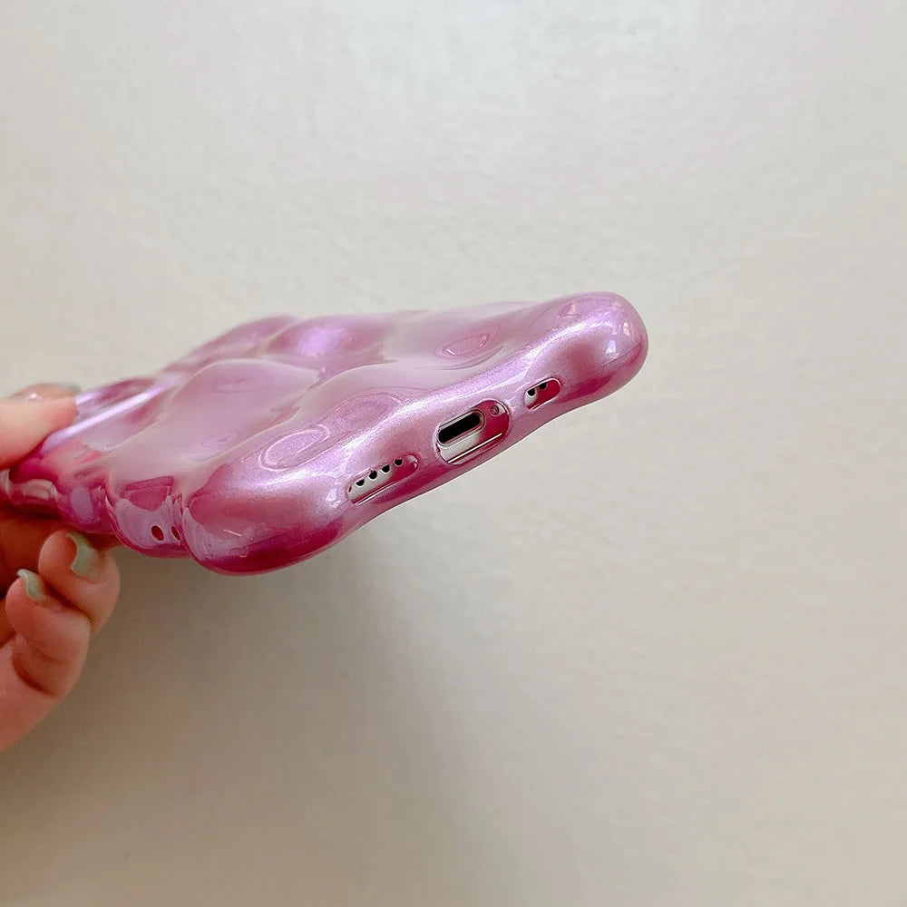 Korean Glossy 3D Meteorite Texture Macaron Solid Color Case For iPhone 14 Pro 13 12 Pro 11 Pro Max Wave Phone Shockproof Shell