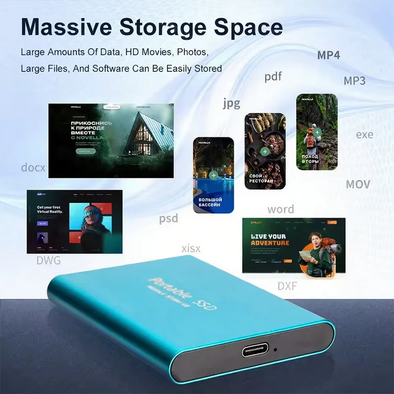 High Speed Portable SSD 1TB 4TB External Hard Drive USB 3.2 Type-C Fast Hard Disk 16TB Mass Solid State Drive for Laptop/PC/MAC