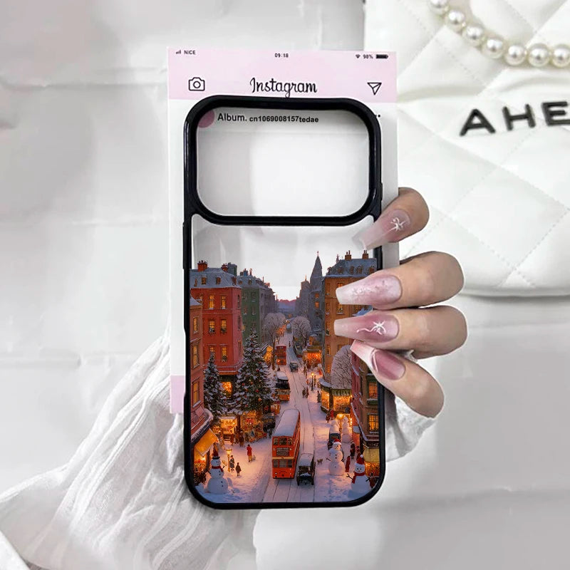 Cute Winter Snow Christmas Phone Case for IPhone 17 Pro Max Air 16 Pro Max 15 14 13 12 11 Mini Plus Transparent Hard Back Cover