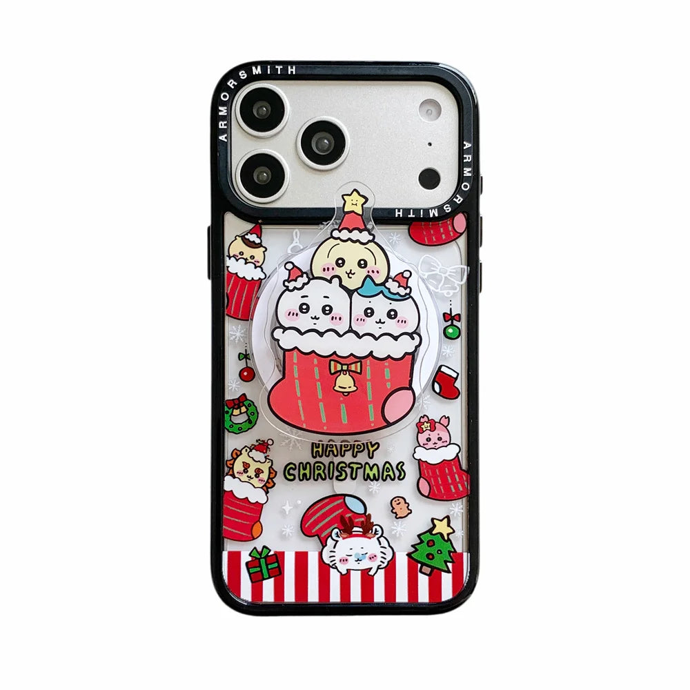 Cute Christmas Tree Cartoon With Magsafe Stand Kawaii Phone Case for iPhone 17 Pro 11 12 13 14 plus 15 16 Pro Max Cute Cover
