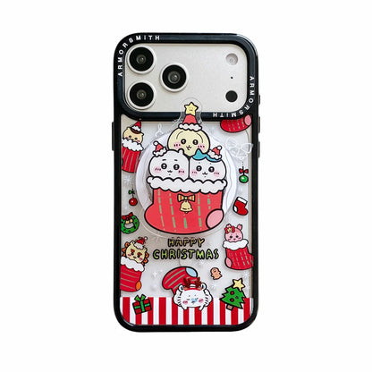 Cute Christmas Tree Cartoon With Magsafe Stand Kawaii Phone Case for iPhone 17 Pro 11 12 13 14 plus 15 16 Pro Max Cute Cover