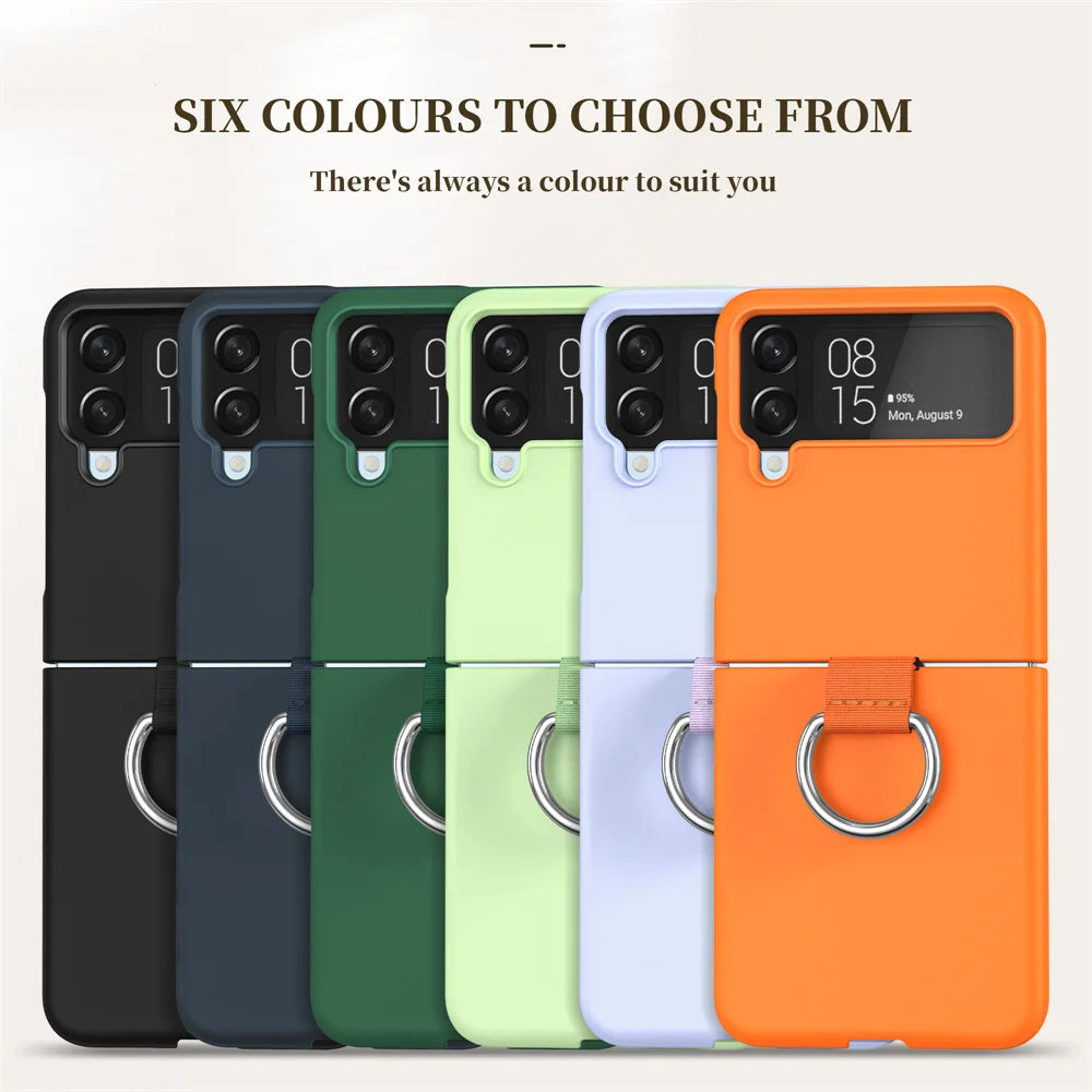 Luxury Matte PC Armor Finger Ring Grip Case For Samsung Galaxy Z Flip ZFlip 6 5 4 3 Zflip6  Zflip5 Zflip4 Zflip3 Candy Funda