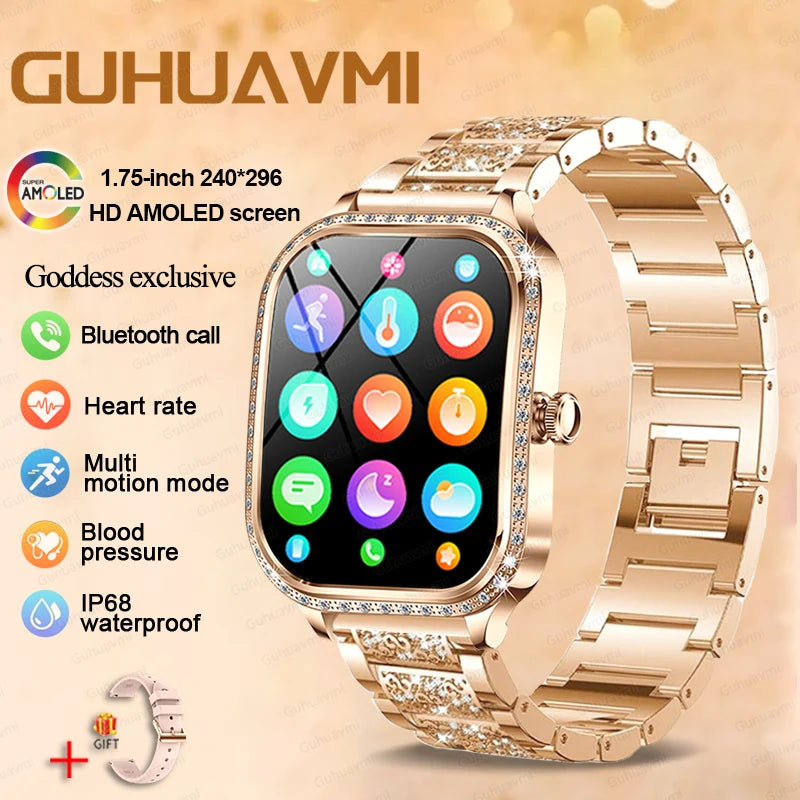 2025 Fashion Smart Watch Women AMOLED Curved Screen IP68 Waterproof Health Call Smartwatch Watch Ladies Fashion Gift