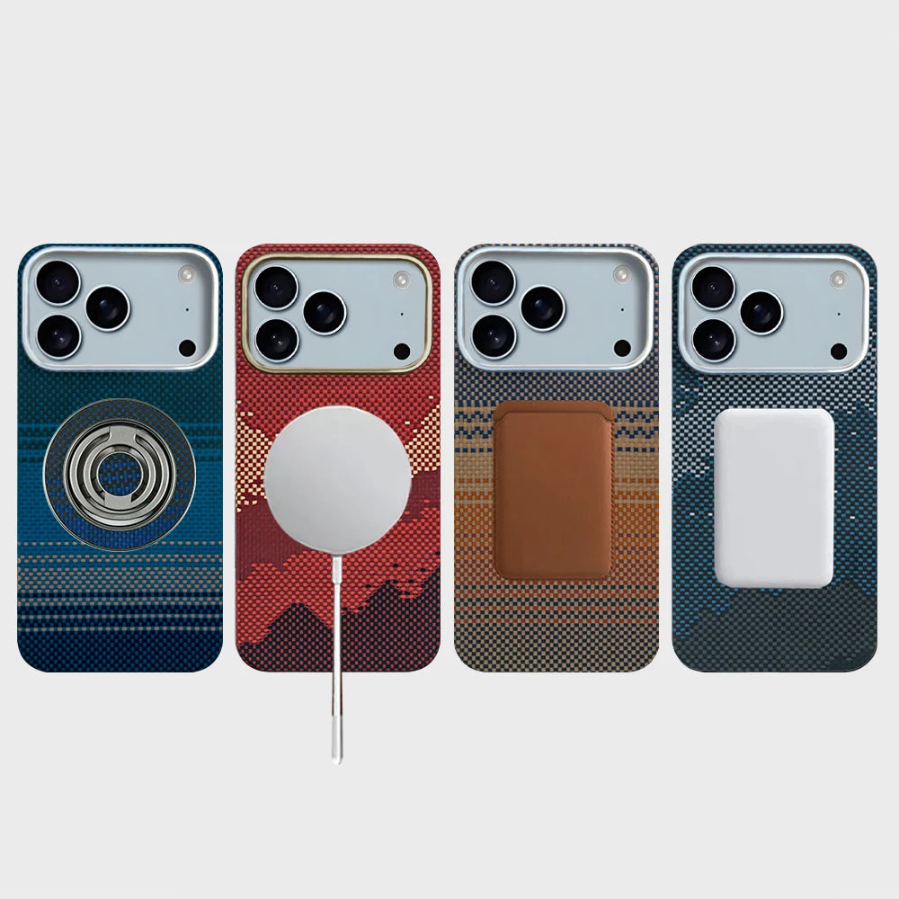 For iPhone 17 pro max case carbon 600d kevlar aramid fiber magsafe fabric thin hard 17 Air cover magnetic balck Slim light red