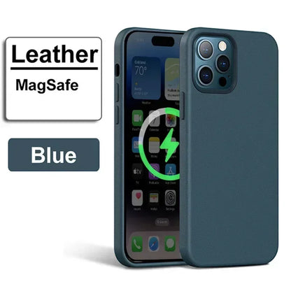 Luxury MagSafe Case for Apple iPhone 16 Pro Max 13 12 14 15 Plus PU Leather Official Style MacSafe Magnetic i Phone Cover Etui