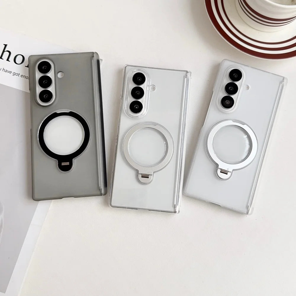 360 Rotating Bracket Clear For Magsafe Case For Samsung Galaxy Z Fold 7 6 5 4 Holder Wireless Charging Shockproof Bumper Cover