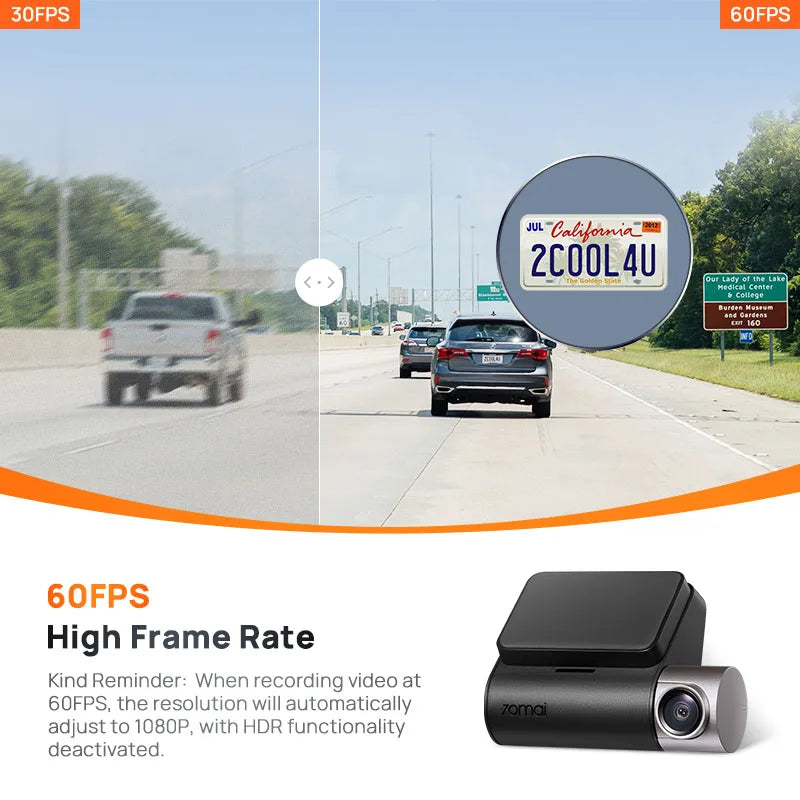 70mai Dash Cam A510 1944P HDR GPS ADAS 4G Connectivity 70mai 4G Front Cam A510 Car DVR 24H Parking Support Rear Cam