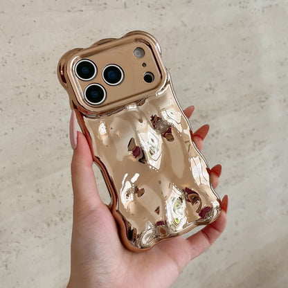 Luxury Curved Waves 3D Bubble Plating Phone Case For iPhone 17 Air 16 15 Plus 14 13 12 Pro Max 11 Shockproof Soft Glossy Cover