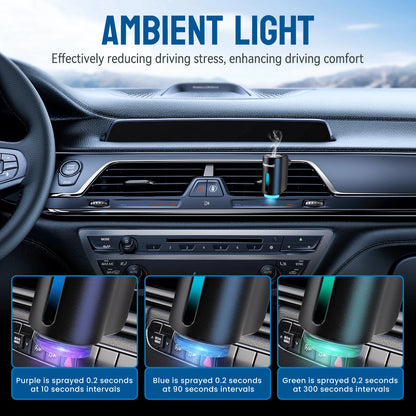 Smart Car Air Freshener Diffuser, Three Adjustable Modes, Intelligent Car Aroma Diffuser with 3pcs Essential Oil
