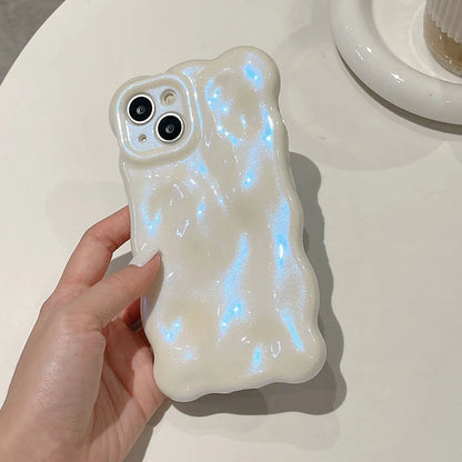 Japan Korea 3D Meteorite Pearl Cream White Soft IMD Phone Case For iPhone 14 15 16 13 12 Pro Max 11 Fashion Wave Bumper Cover