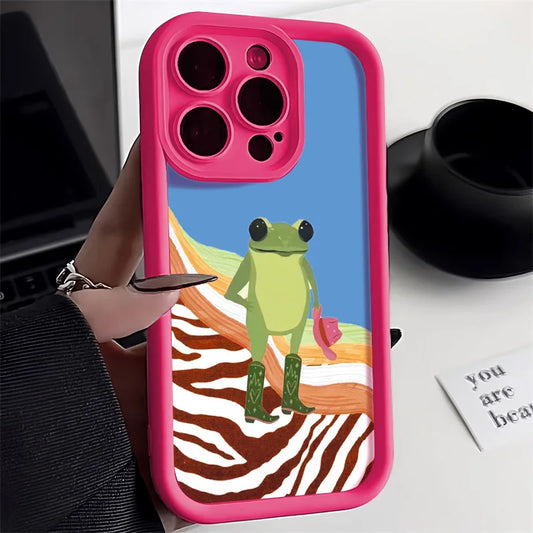 Cute Flower Phone Case For iPhone 13 Case for iPhone 11 16 14 17 12 15 Pro Max XR XS X 7 8 Plus SE Cartoon Frog Strawberry Cover