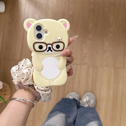 For iPhone 16 15 14 13 12 11 Pro Max mini Plus Xs XR 6 7 8 Plus Glasses Rilakkuma Bear Silicone Soft Cover Case