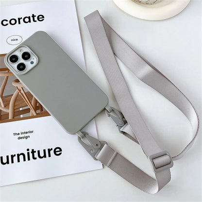 Crossbody Necklace Strap Lanyard Matte Silicone Case For iPhone 17 16 15 14 Pro Max 11 12 13 XR X XS 8 Plus SE Shockproof Cover