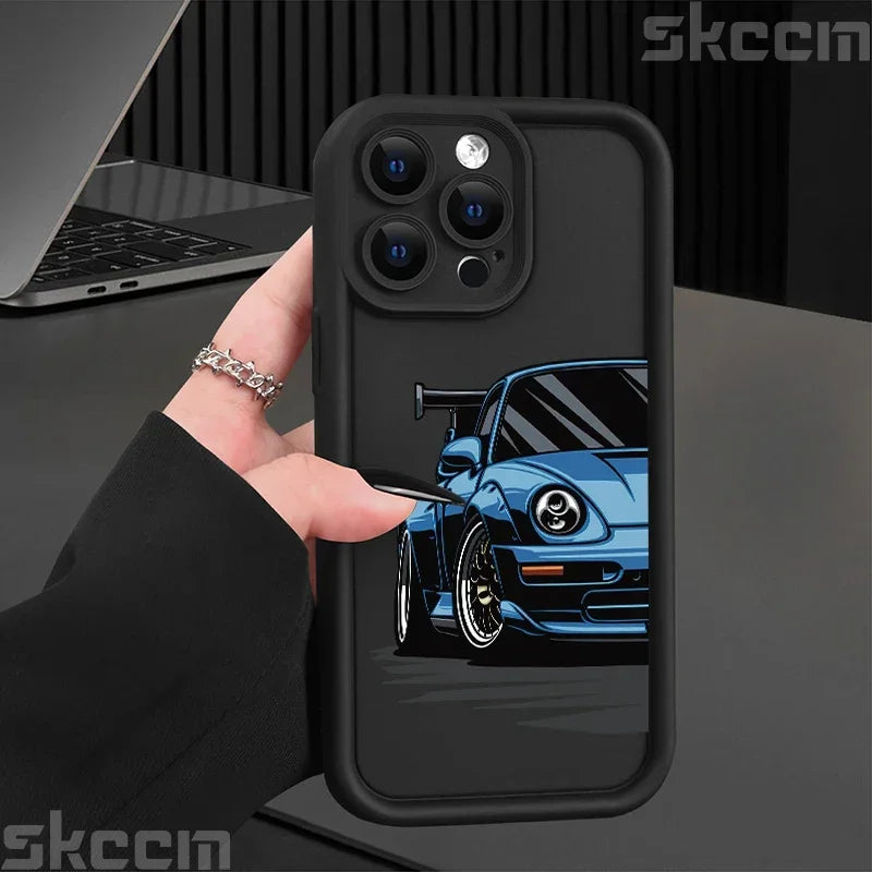 Fashions Car Pattern Silicone Phone Case For iPhone 16 Pro Max 15 14 11 12 13 7 8 16 Plus XS X XR Matte Shockproof Soft Cover