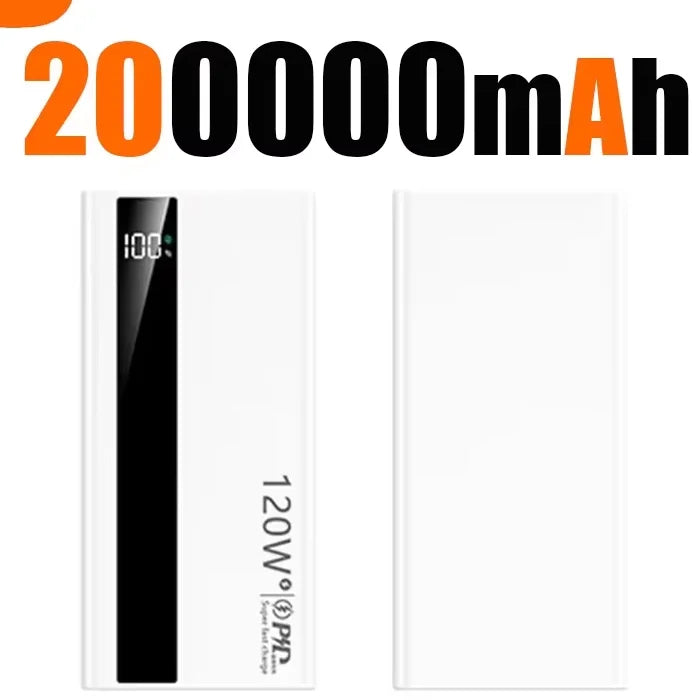 120W 200000mAh Power Bank High Capacity Super Fast Charging Power Bank Portable Battery Charger For Huawei iPhone Samsung Xiaomi