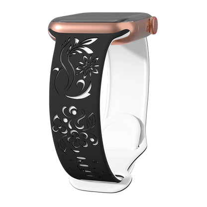 Silicone Band For Apple Watch Strap 49mm 44mm 46mm 40mm 41mm 42mm 45mm Flower Engraved Bracelet iWatch Series Ultra 10 9 6 5 se