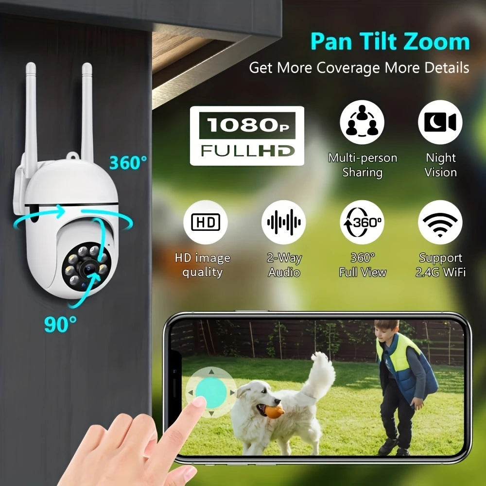 Ease Life APP Wireless 1080P HD Indoor/Outdoor WiFi Security Camera, Color Night Vision, 2-Way Audio, 360° Black Y108