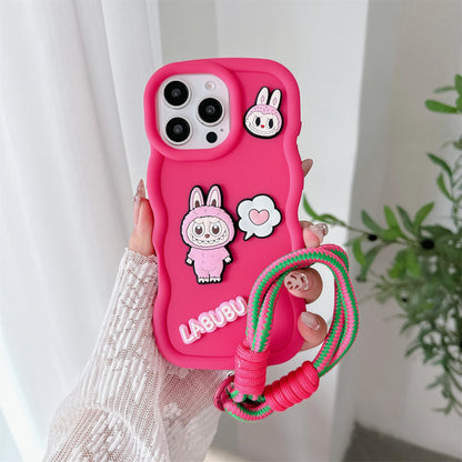 Cartoon Wrist Strap Phone Case for IPhone 17 Air 16 15 14 13 12 11 Pro Max XS X  XR 7 8 Plus Silicone Soft  Protective Cover