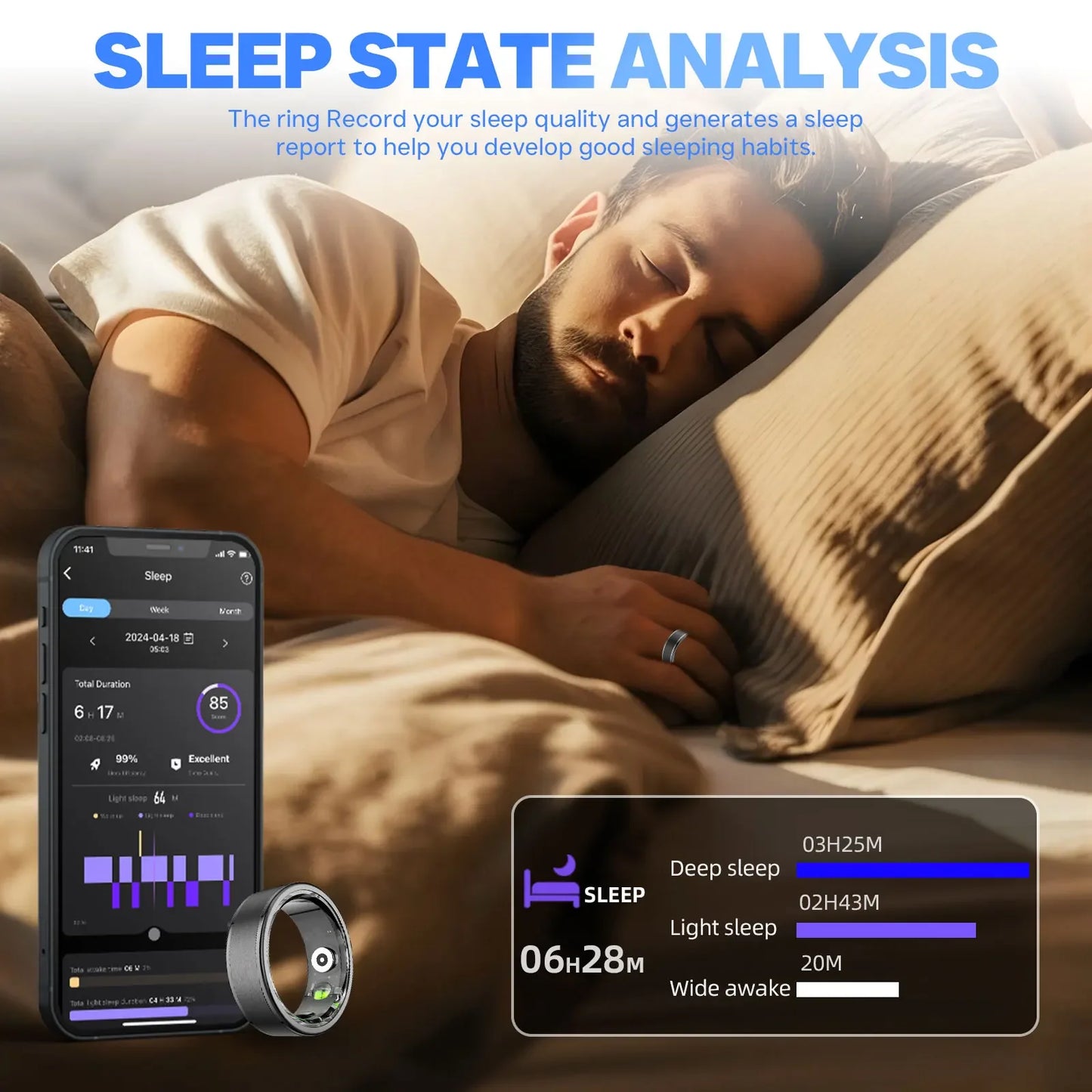 EIGIIS 2024 New Smart Ring Blood Oxygen Heart Rate Monitor IP58Waterproof Bluetooth-Compatible5.0 for Men Women for Android IOS - covers4phones