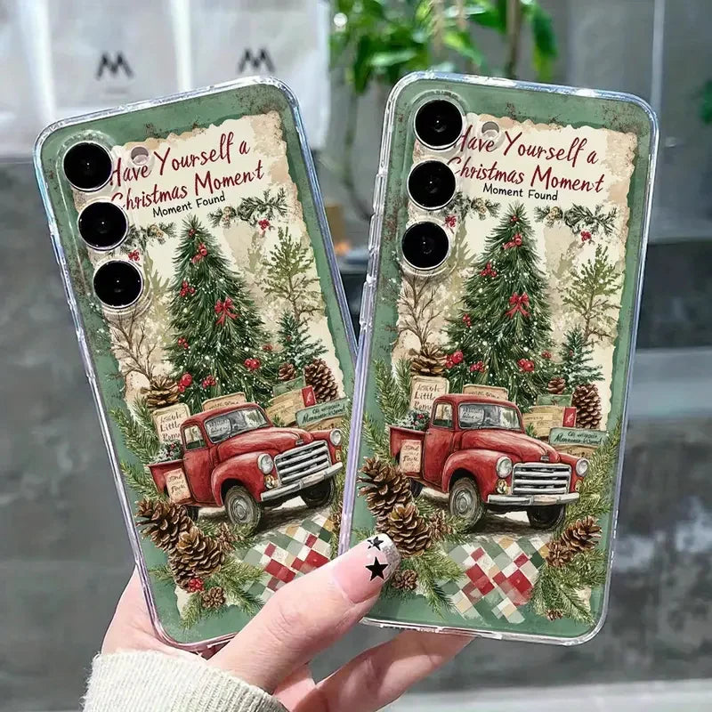 Christmas Santa Claus Truck Clear Phone Case For Samsung Galaxy S25 S24 Ultra S23 FE S22 Plus A36 A56 A55 A54 A53 A35 A34 Cover
