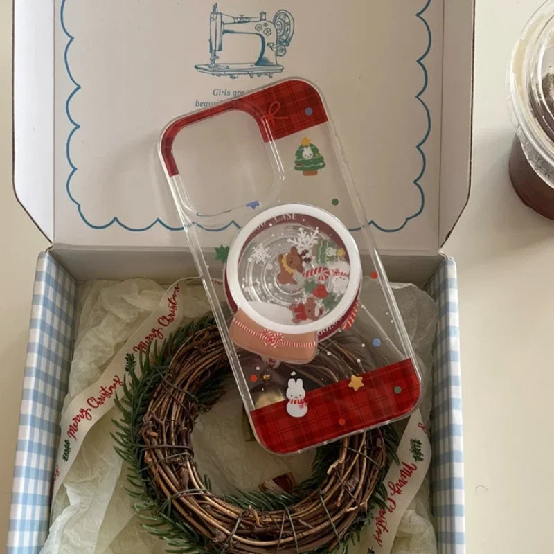 INS Korean Cute Snowflake Magsafe Griptok Magnetic Phone Stand Foldable Wireless Charger Case for IPhone 17Pro Xiaomi Christmas