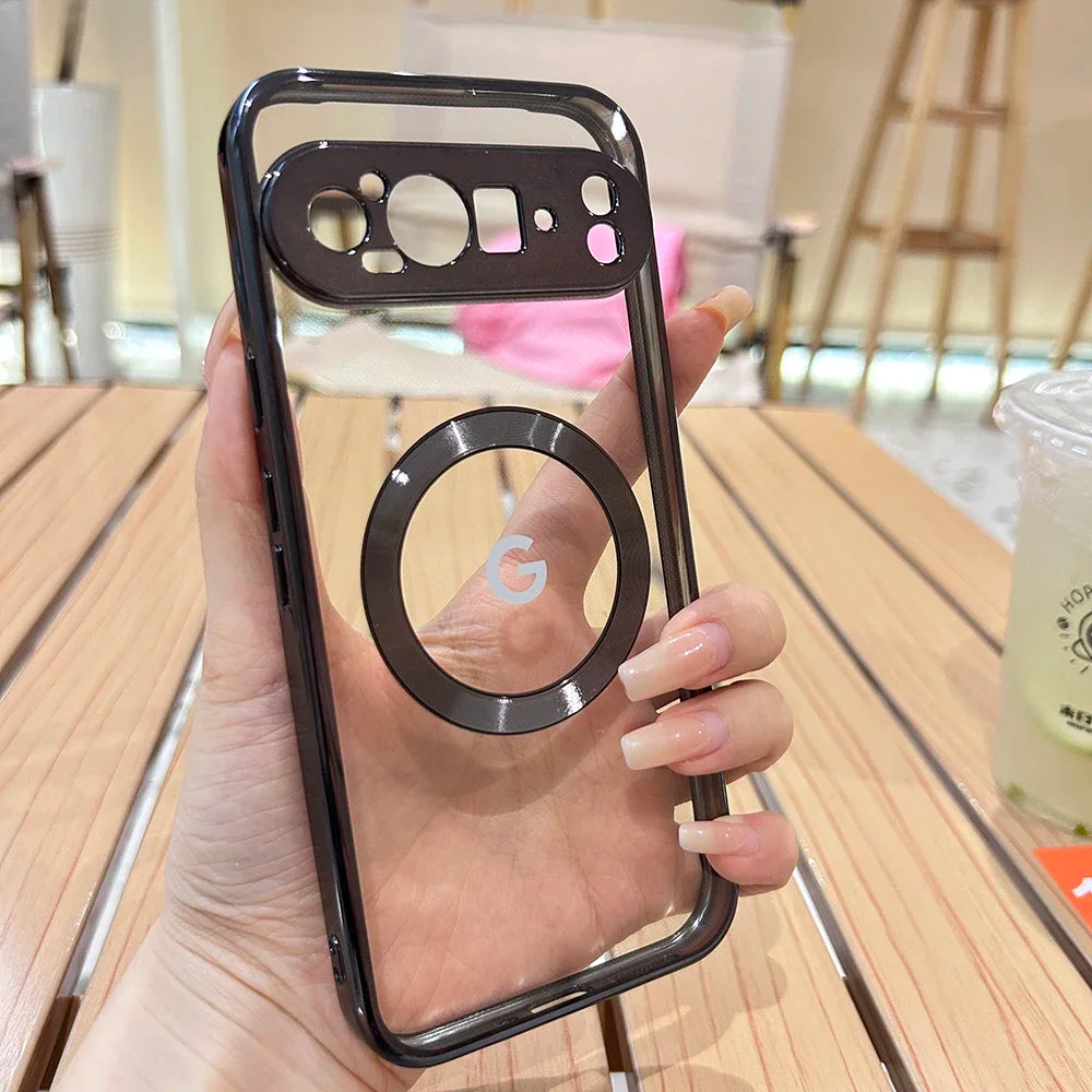 Clear Electroplating Compatible Magnetic Wireless Charging Phone Case For Google Pixel 10 9 8 A Pro XL Shockproof Protect Cover