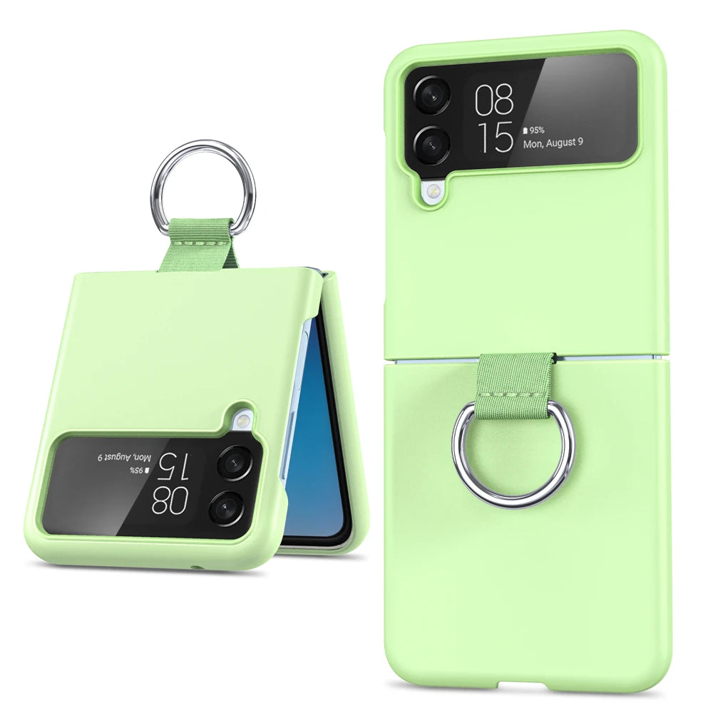 Luxury Matte PC Armor Finger Ring Grip Case For Samsung Galaxy Z Flip ZFlip 6 5 4 3 Zflip6  Zflip5 Zflip4 Zflip3 Candy Funda
