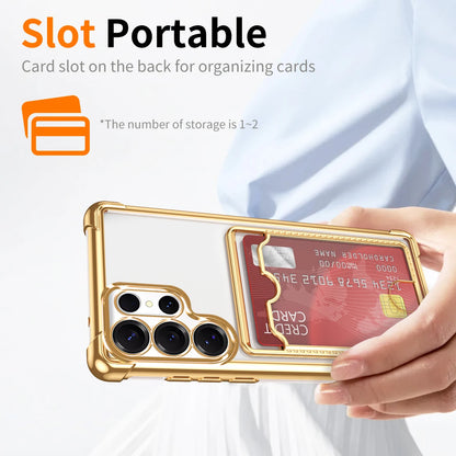 Luxury Plating Card Slot Holder Case For Samsung Galaxy S25 Edge S24 S23 Ultra S22 S21 S20 FE Clear Glitter TPU Soft Back Cover