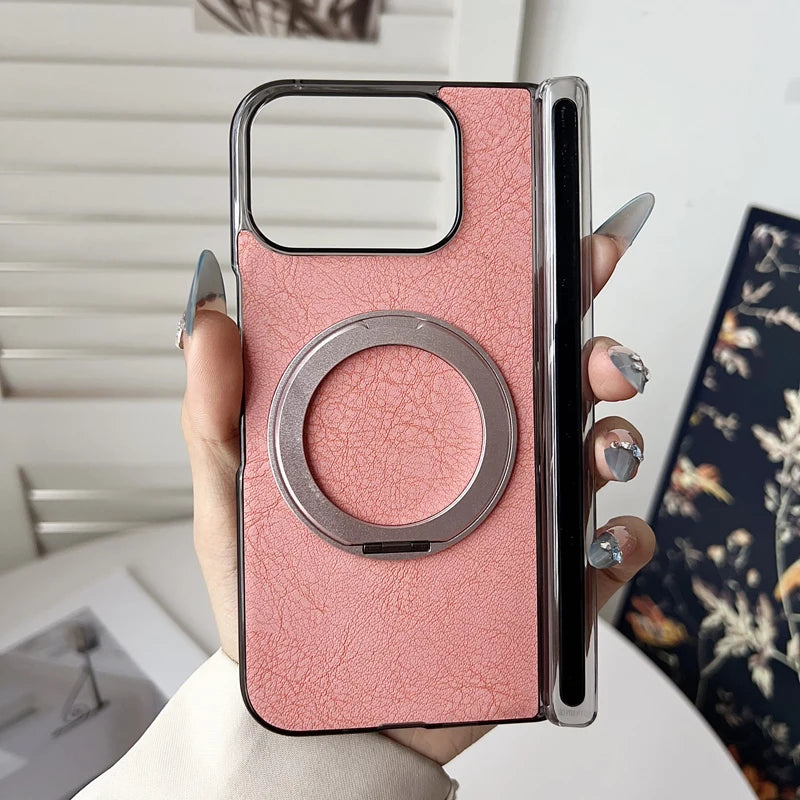 For Google Pixel 10 Pro Fold Case ELVEV Magnetic Luxury Plain PU Leather with Rotatable Ring Stand Phone Cover