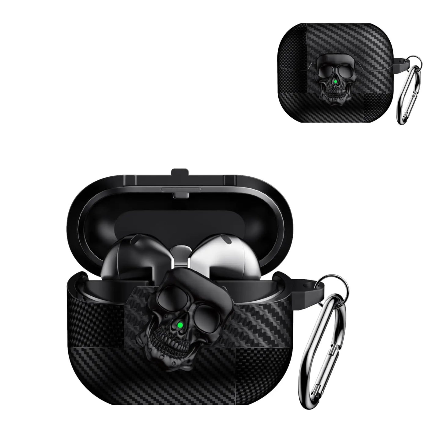 Lock Case For Samsung Galaxy Buds 3Pro with Keychain Funny TPU Cool Skull Carbon Fiber Protective Case For Samsung Galaxy Buds 3