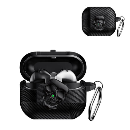 Lock Case For Samsung Galaxy Buds 3Pro with Keychain Funny TPU Cool Skull Carbon Fiber Protective Case For Samsung Galaxy Buds 3
