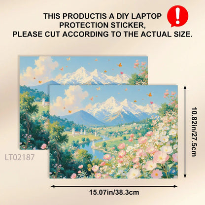 2PCS Christmas Flower Laptop Skin Stickers - Festive Holiday Floral Oil Painting Design, Waterproof PVC Decal Computer Decor