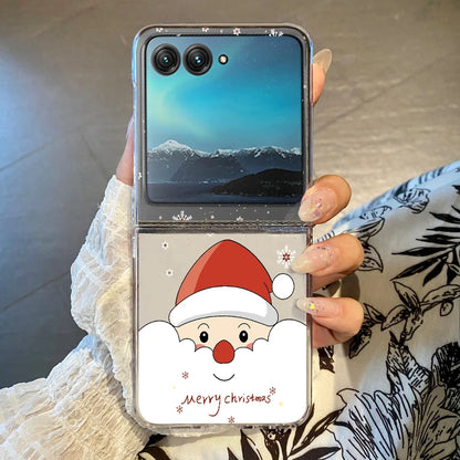 Christmas Pattern Clear Phone Case For Motorola Razr 50 40 Ultra Razr40 Razr50 Shockproof Bumper Transparent Folding Hard Cover
