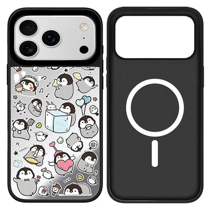 Cartoon Penguin Mirror Surface Cover for iPhone 12 13 14 15 16 17 Pro Max 17 Air Case - Protective Magnetic Case